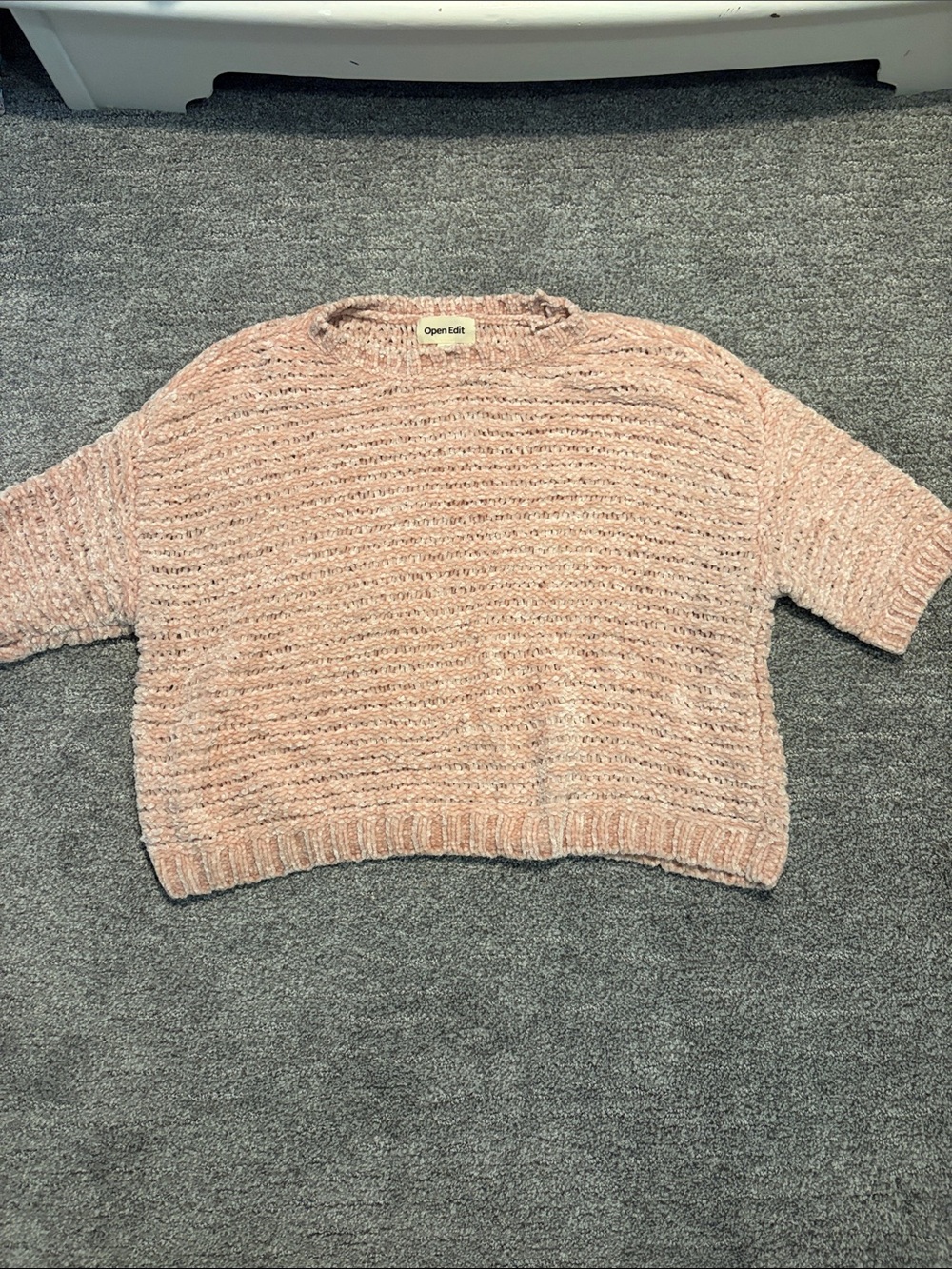Open Edit Women's Chunky Knit Short-Sleeve Sweater - Blush